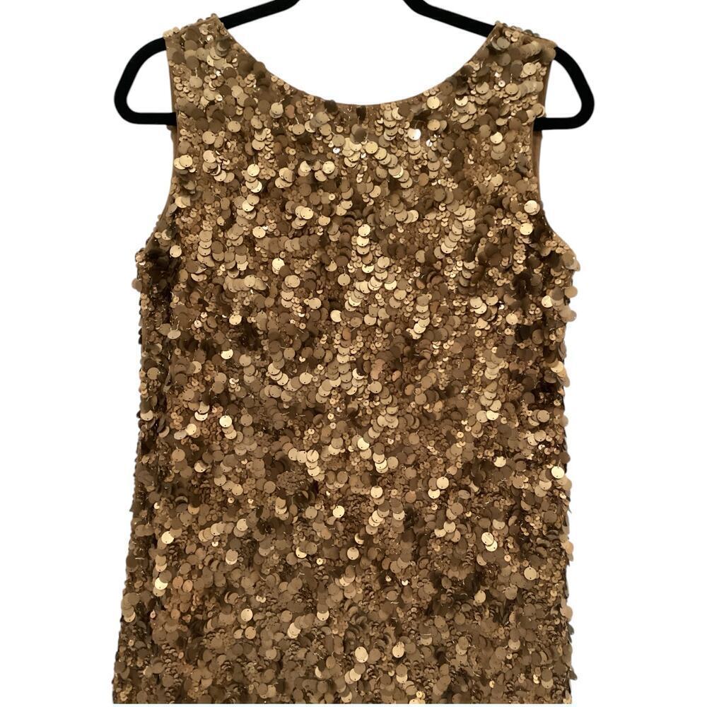 Marchesa Notte Gold Sequin Sleeveless Shift Dress 100% Silk‎ 90's Vintage Size 2 - Picture 4 of 9